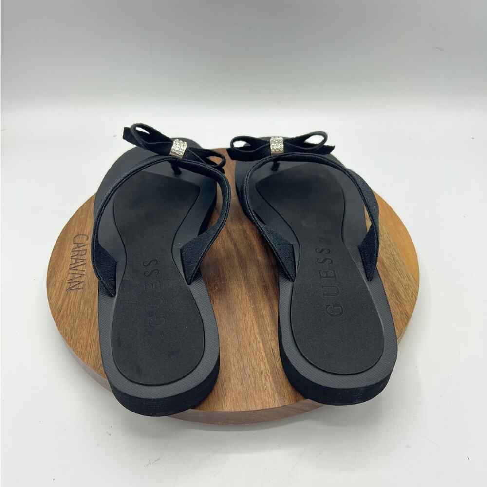 Guess Tuta Black Bow Rhinestone Thong Sandals Women's Size 9 New - Picture 5 of 9
